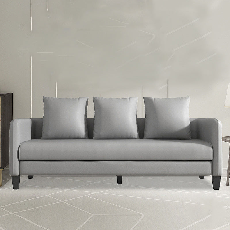 Scandinavian 3-seater Faux Leather Sofa Pillow Back Couch with Tuxedo Arm