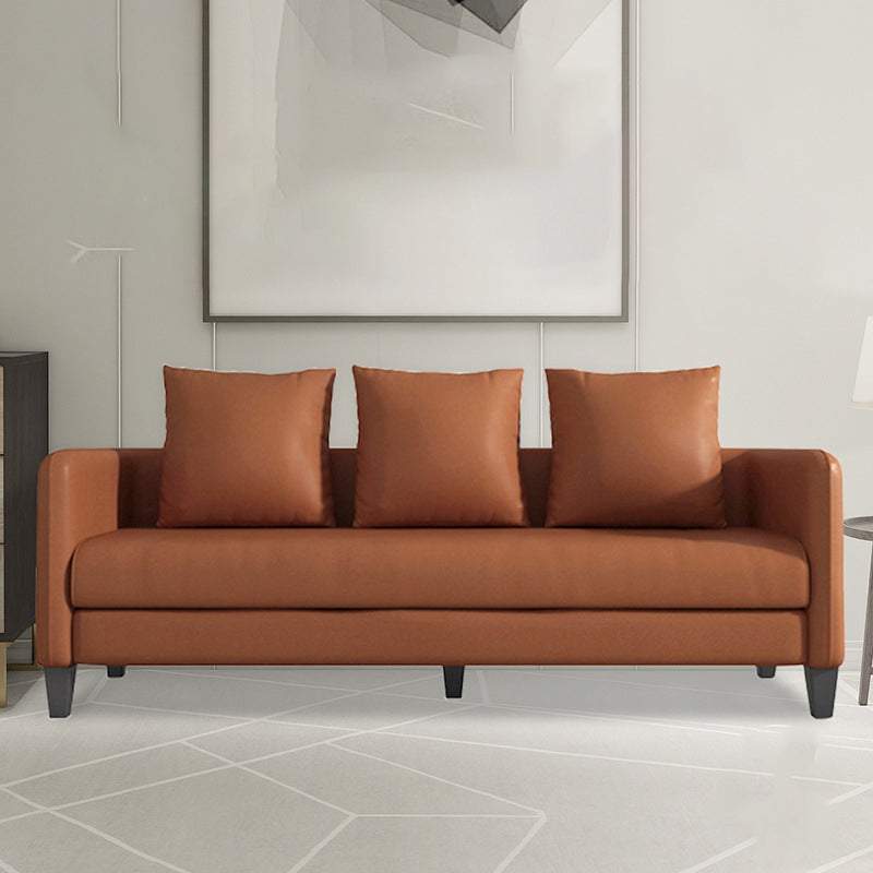 Scandinavian 3-seater Faux Leather Sofa Pillow Back Couch with Tuxedo Arm