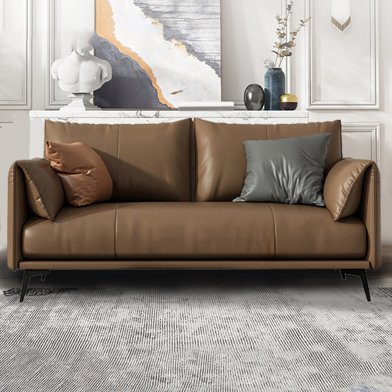 Contemporary Dark Brown Upholstery Sofa with Pillow Back for Living Room