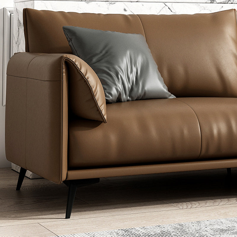 Contemporary Dark Brown Upholstery Sofa with Pillow Back for Living Room