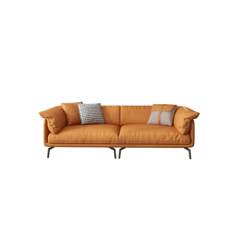 Stationary Stain Resistant Genuine Leather Living Room Pillow Top Arm Sofa