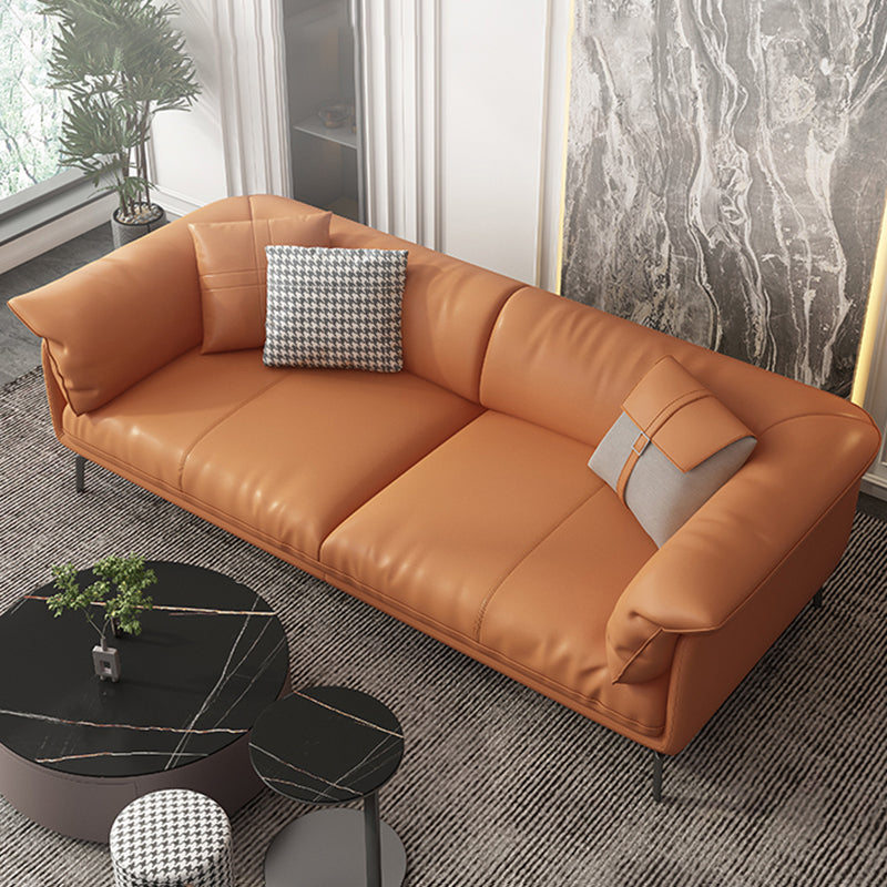 Stationary Stain Resistant Genuine Leather Living Room Pillow Top Arm Sofa