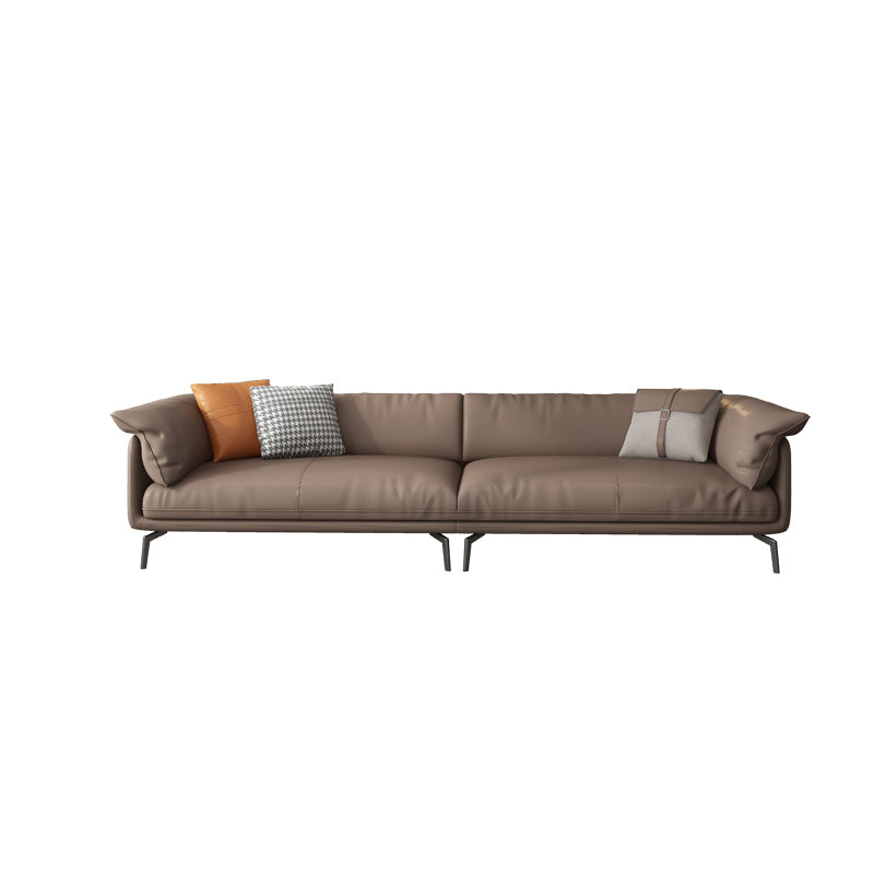 Stationary Stain Resistant Genuine Leather Living Room Pillow Top Arm Sofa