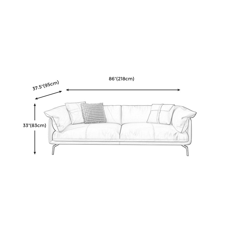 Stationary Stain Resistant Genuine Leather Living Room Pillow Top Arm Sofa