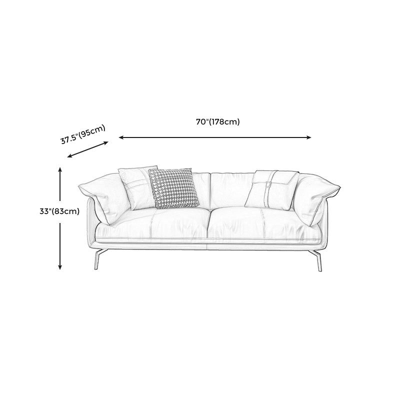 Stationary Stain Resistant Genuine Leather Living Room Pillow Top Arm Sofa