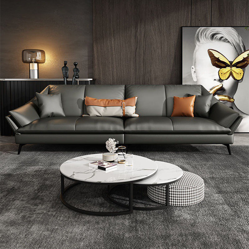 Flared Arm Leather Sofa Cushions Back Modern Sectional for Living Room