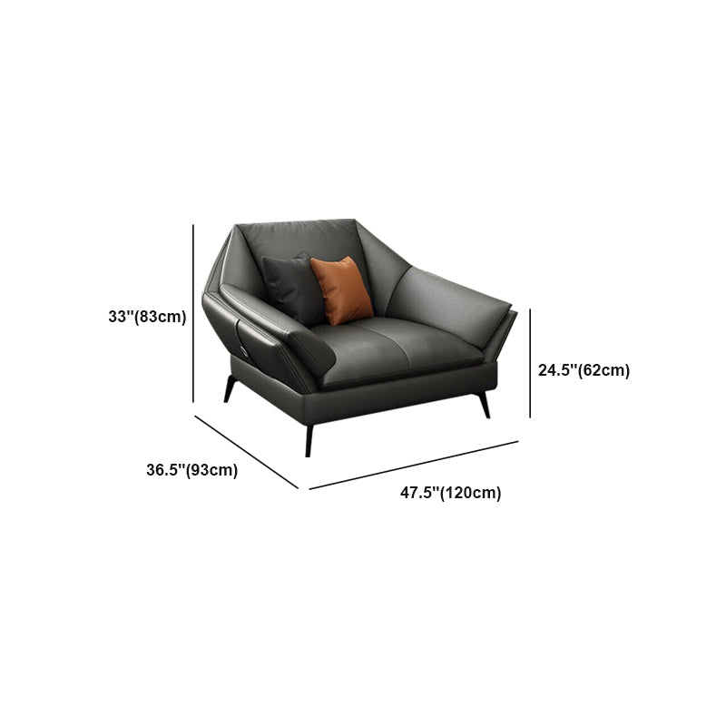 Flared Arm Leather Sofa Cushions Back Modern Sectional for Living Room
