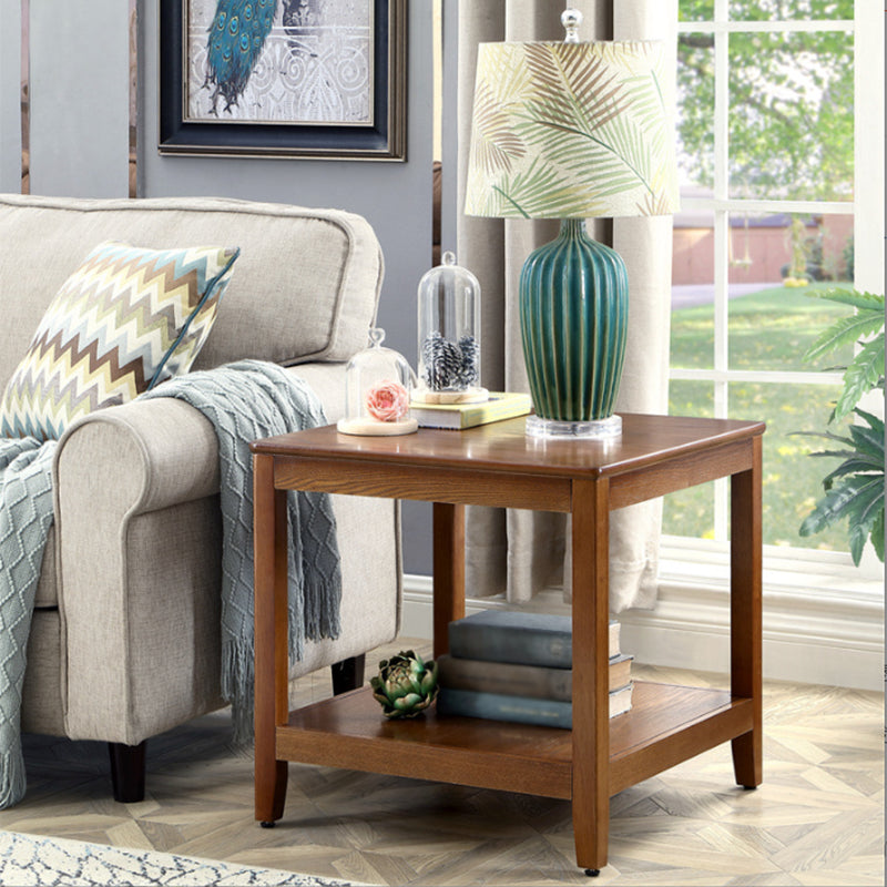 Walnut Square Accent Side Table 21.65"/23.62" H Wood 4 Legs Side End Table