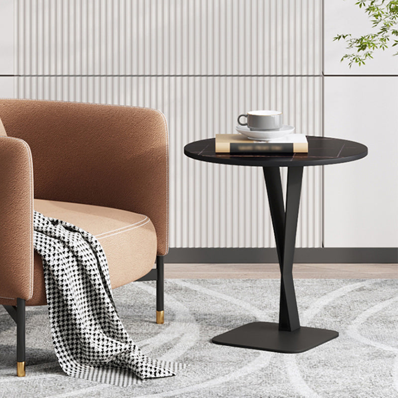 Modern Style Black Metal Iron Base Grey/black/white Slate Top Round Side Table