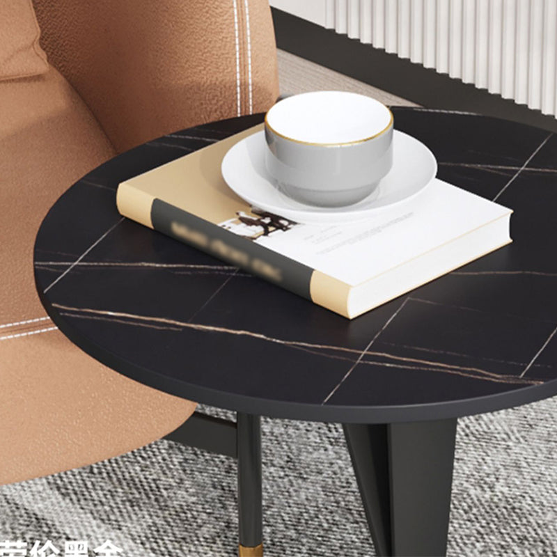 Modern Style Black Metal Iron Base Grey/black/white Slate Top Round Side Table