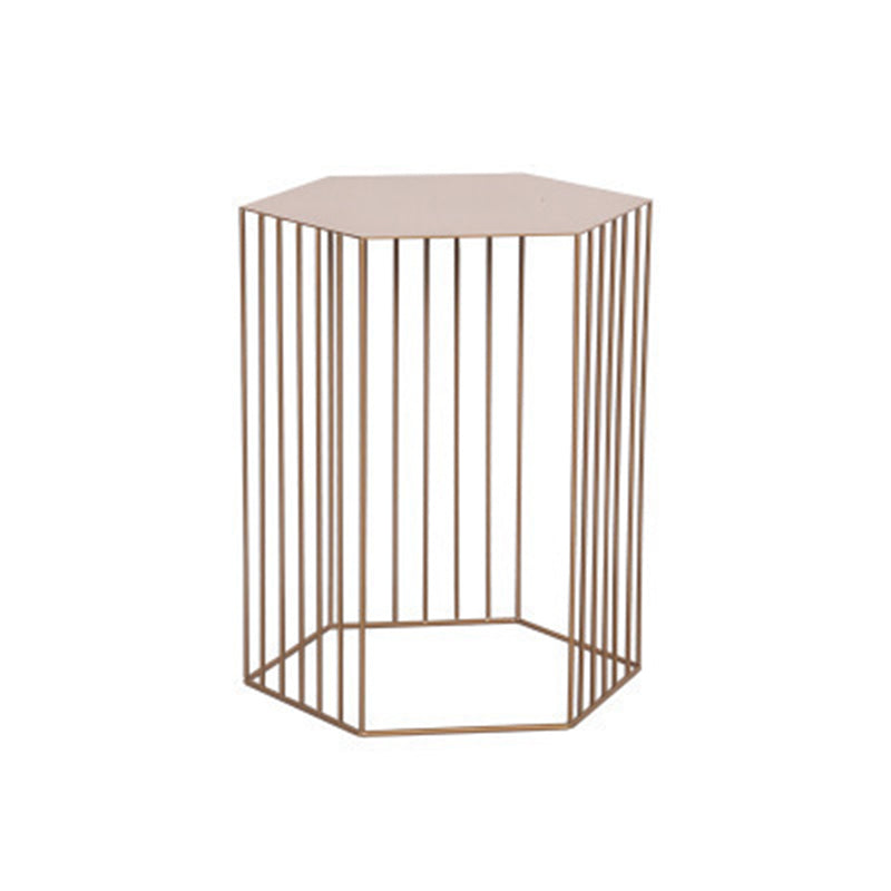 Glam Hexagon Metal End Table Geometric Side End Table in Gold/Black/White