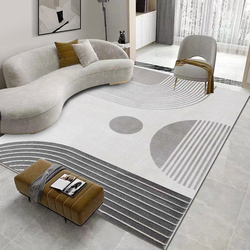 Grey Contemporary Rug Polyester Striped Rug Non-Slip Backing Rug for Sitting Room