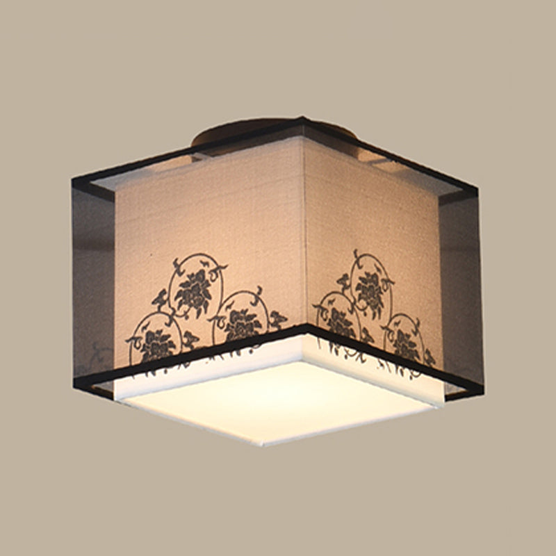 Tradition Ceiling Mount Light Simple Ceiling Lamp with Fabric Shade for Bedroom