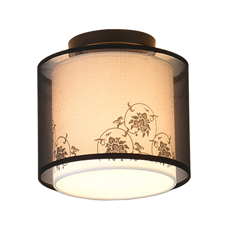 Tradition Ceiling Mount Light Simple Ceiling Lamp with Fabric Shade for Bedroom