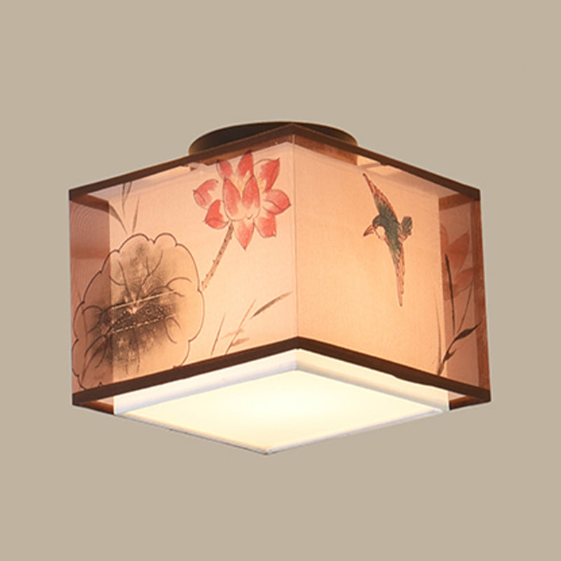 Tradition Ceiling Mount Light Simple Ceiling Lamp with Fabric Shade for Bedroom