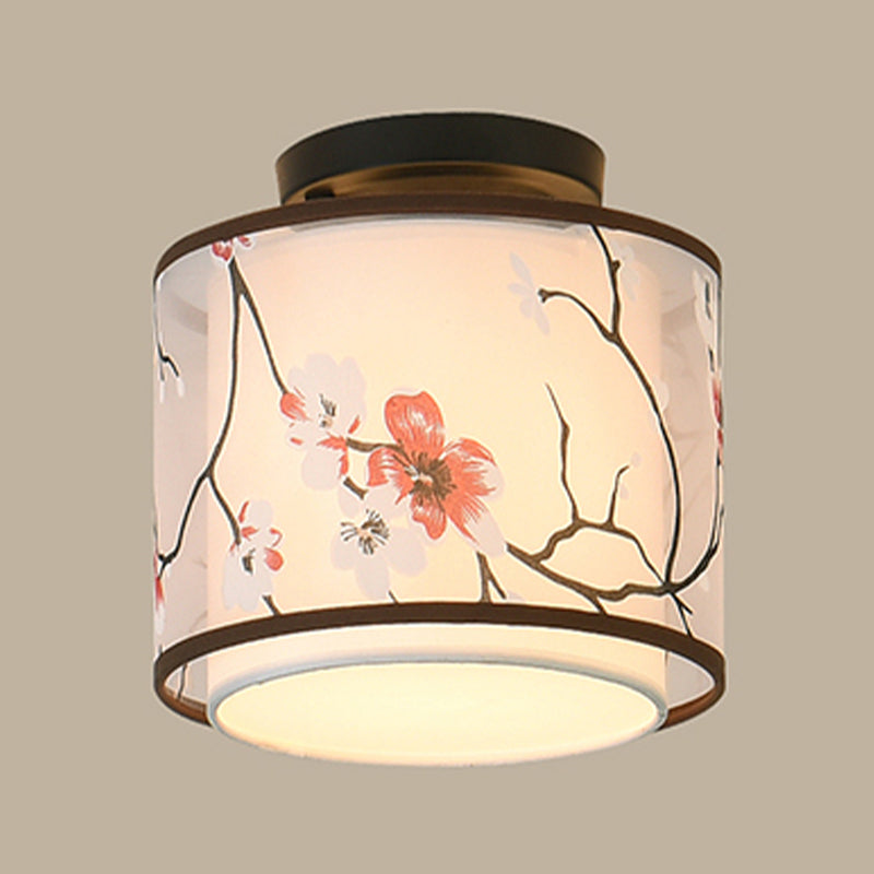 Tradition Ceiling Mount Light Simple Ceiling Lamp with Fabric Shade for Bedroom