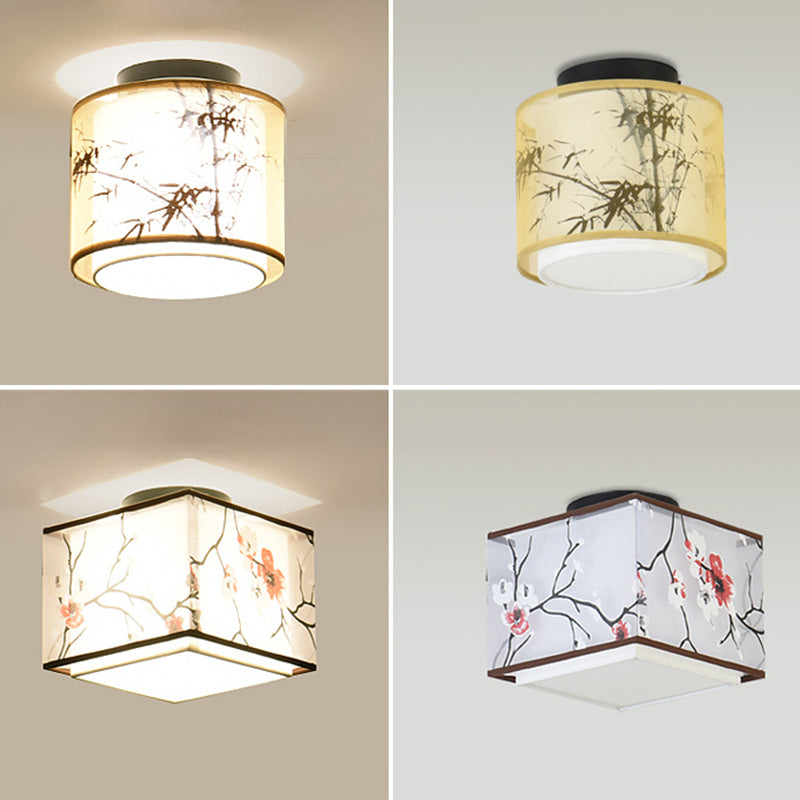 Tradition Ceiling Mount Light Simple Ceiling Lamp with Fabric Shade for Bedroom