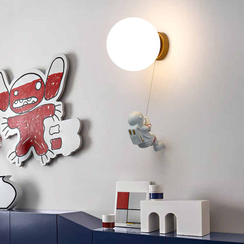 Kids Glass Wall Lamp Astronaut Wall Sconce Lighting for Nursery Room