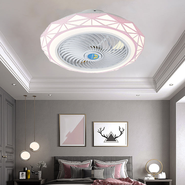 Metal Round Fan Ceiling Lighting Modern Style 1-Light Flush Mount Lamp