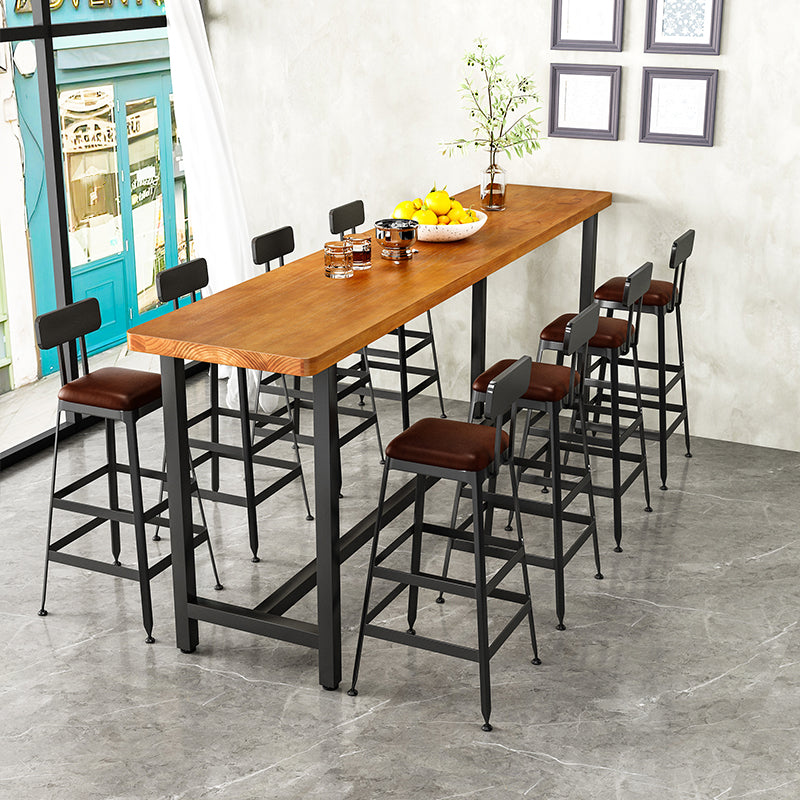 Brown Rectangle Bar Dining Table Contemporary Bar Table with Black Trestle Base