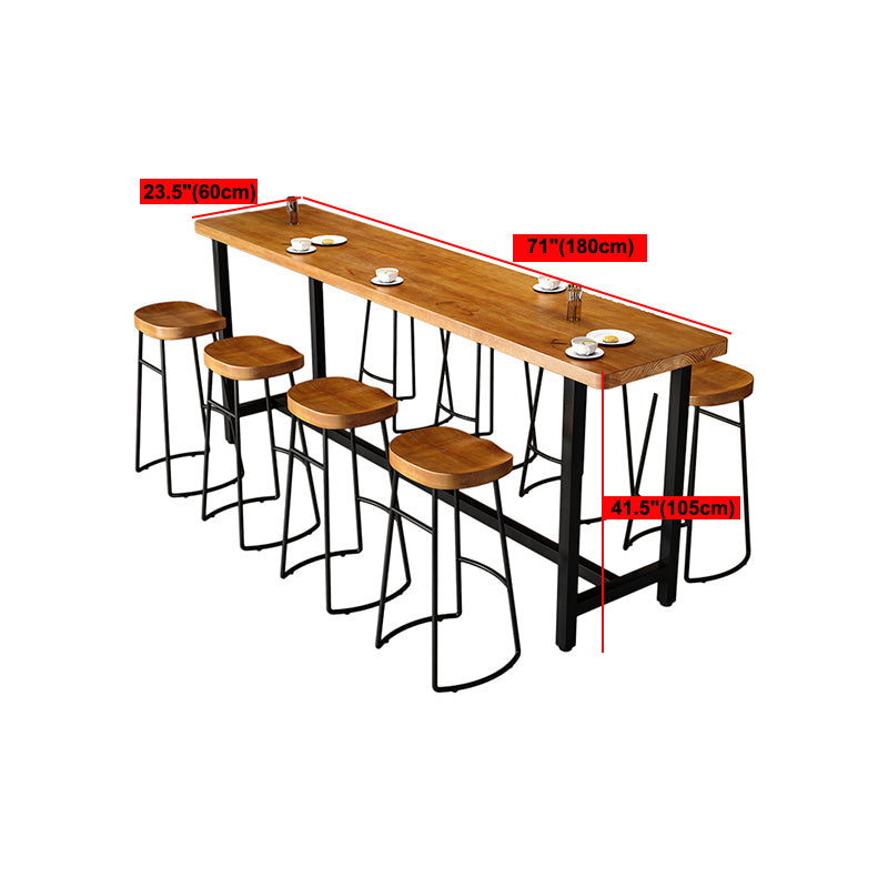 Brown Rectangle Bar Dining Table Contemporary Bar Table with Black Trestle Base