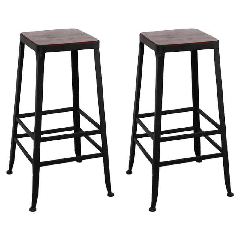 Dining Room Industrial Style Wood Barstool Iron 4 Legs Bar Stool with Pedal