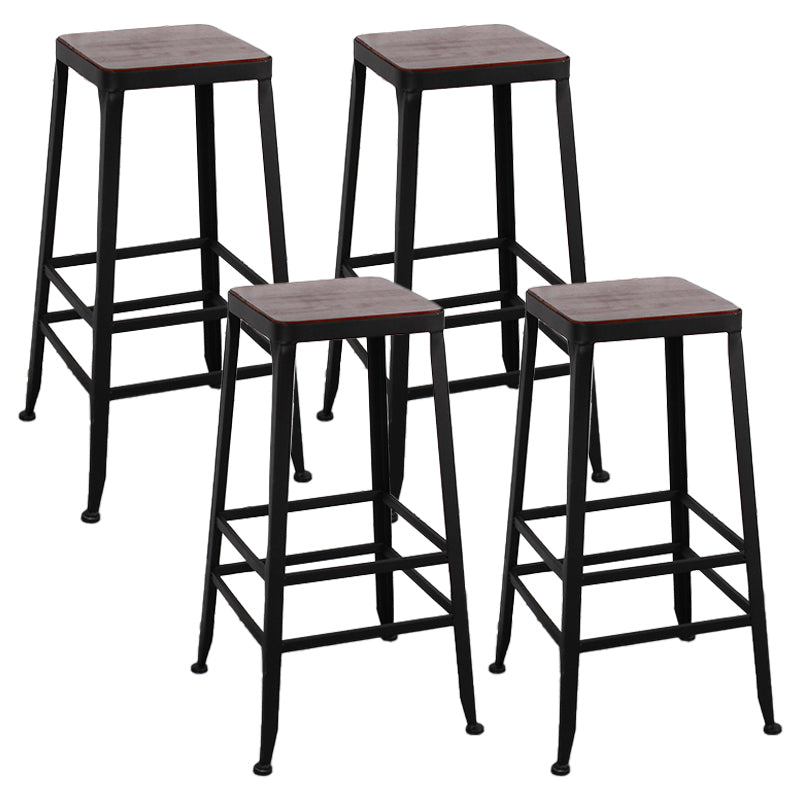 Dining Room Industrial Style Wood Barstool Iron 4 Legs Bar Stool with Pedal