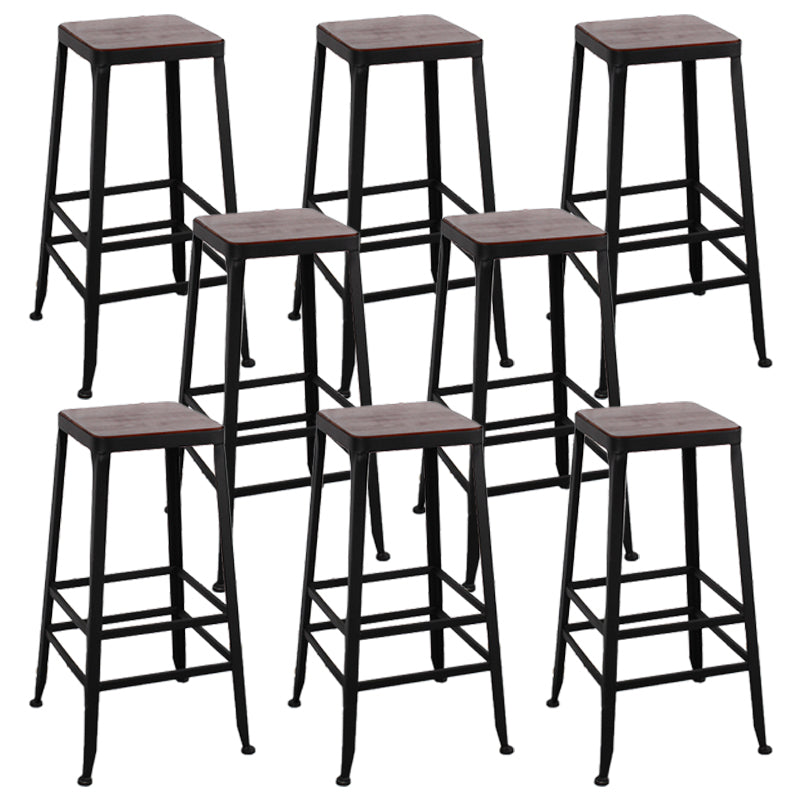 Dining Room Industrial Style Wood Barstool Iron 4 Legs Bar Stool with Pedal