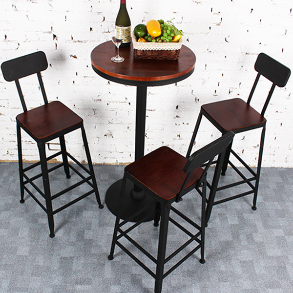 Dining Room Industrial Style Wood Barstool Iron 4 Legs Bar Stool with Pedal