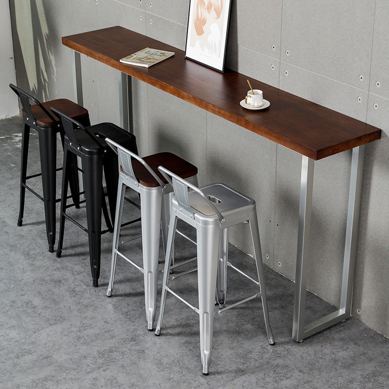 Industrial Wood Top Barstool Iron 4 Legs Bar Stool for Coffee Shop