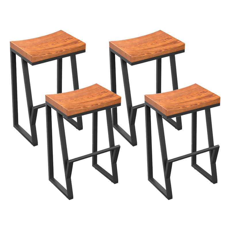 Industrial Wood Top Barstool Iron Sled Pedestal Bar Stool for Indoor