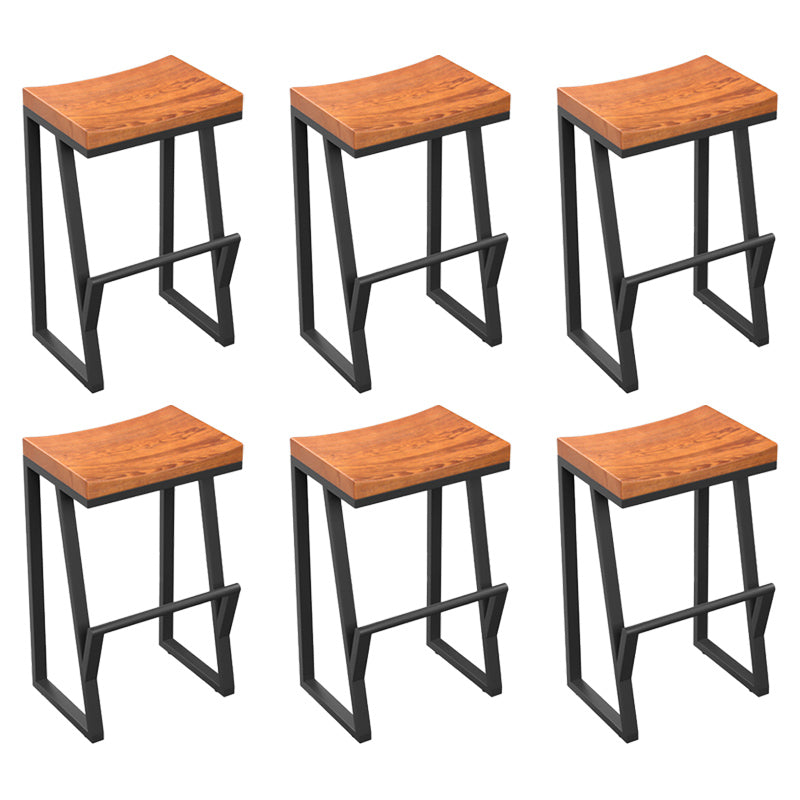 Industrial Wood Top Barstool Iron Sled Pedestal Bar Stool for Indoor