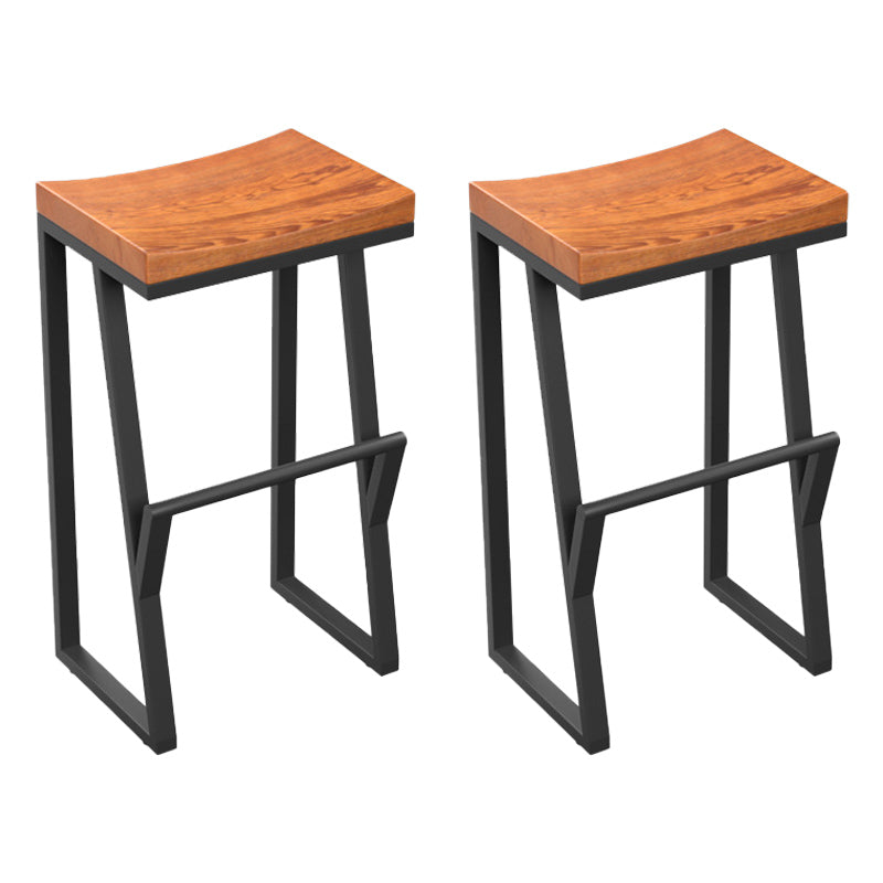 Industrial Wood Top Barstool Iron Sled Pedestal Bar Stool for Indoor