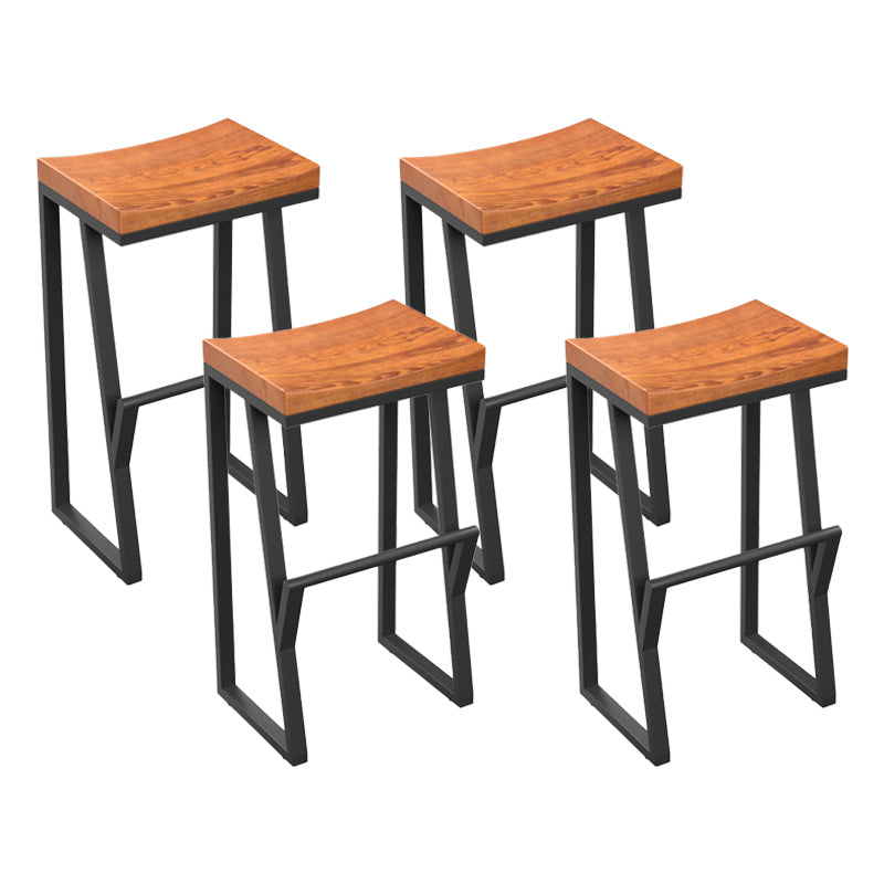 Industrial Wood Top Barstool Iron Sled Pedestal Bar Stool for Indoor