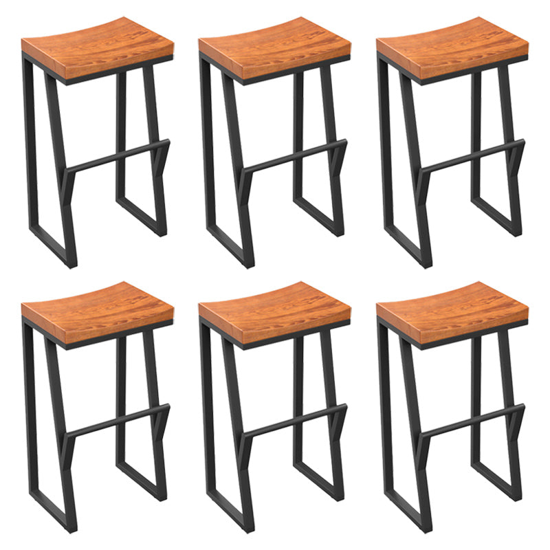Industrial Wood Top Barstool Iron Sled Pedestal Bar Stool for Indoor