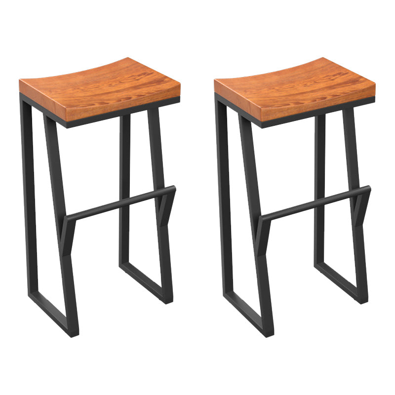 Industrial Wood Top Barstool Iron Sled Pedestal Bar Stool for Indoor