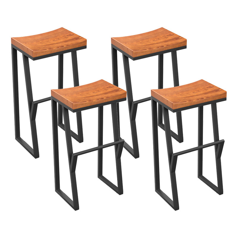 Industrial Wood Top Barstool Iron Sled Pedestal Bar Stool for Indoor