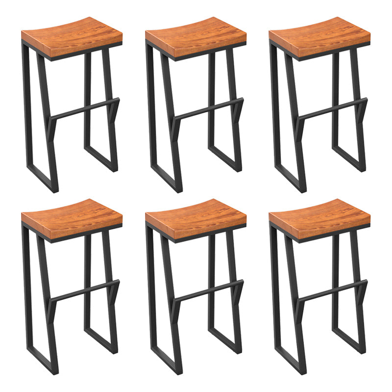 Industrial Wood Top Barstool Iron Sled Pedestal Bar Stool for Indoor