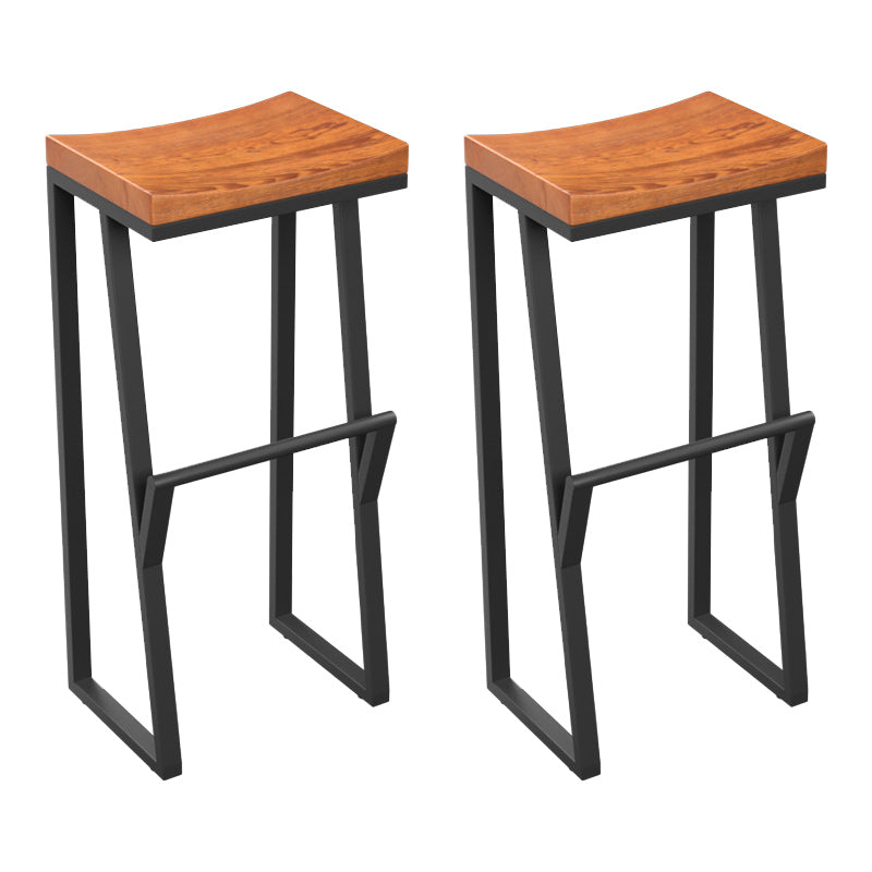 Industrial Wood Top Barstool Iron Sled Pedestal Bar Stool for Indoor