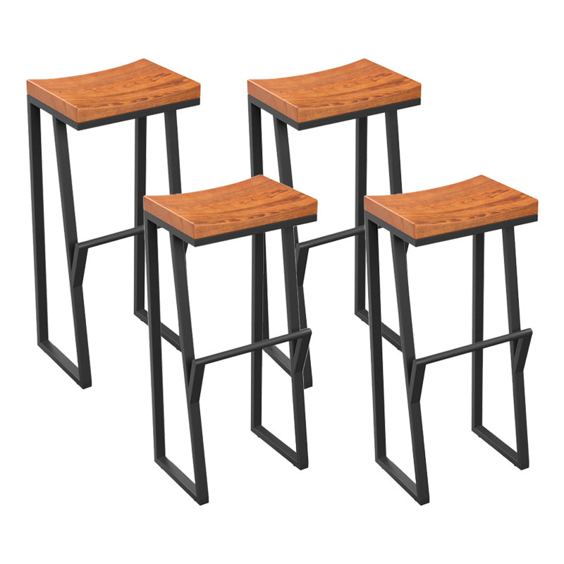 Industrial Wood Top Barstool Iron Sled Pedestal Bar Stool for Indoor