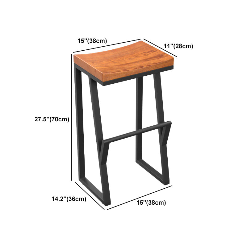Industrial Wood Top Barstool Iron Sled Pedestal Bar Stool for Indoor