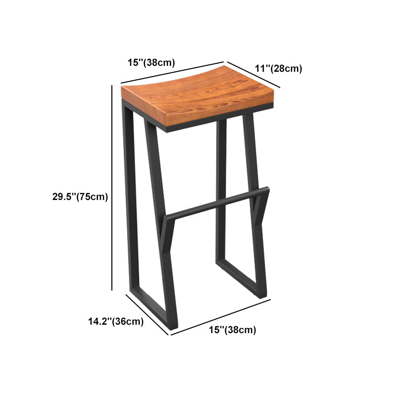 Industrial Wood Top Barstool Iron Sled Pedestal Bar Stool for Indoor