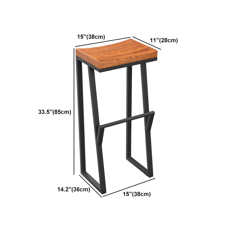 Industrial Wood Top Barstool Iron Sled Pedestal Bar Stool for Indoor