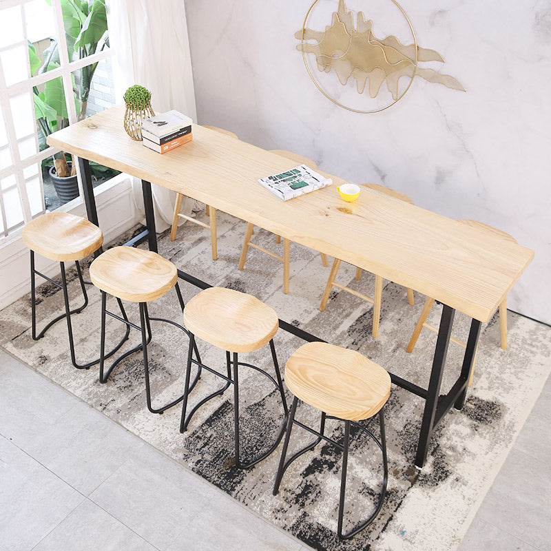 Industrial Rectangle Solid Wood Bar Table Set 1/5/9 Pieces Counter Table with Stools