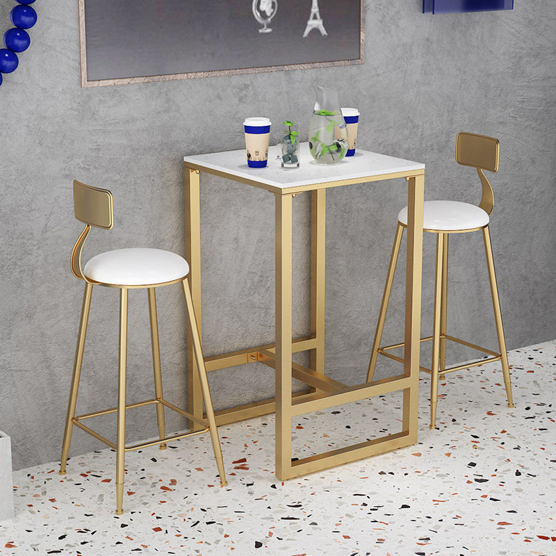 1/3/5 Pieces Glam Iron Bar Table Set White Faux Marble Top Bistro Set with Footrest