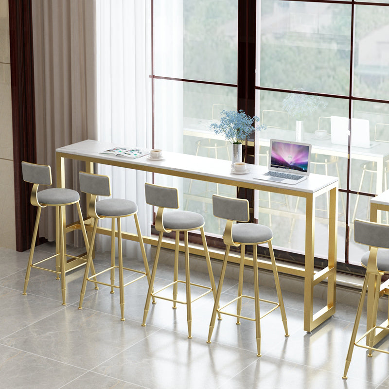 1/5/9 Pieces Glam Iron Bar Table Set Rectangle White Faux Marble Bistro Set with Footrest