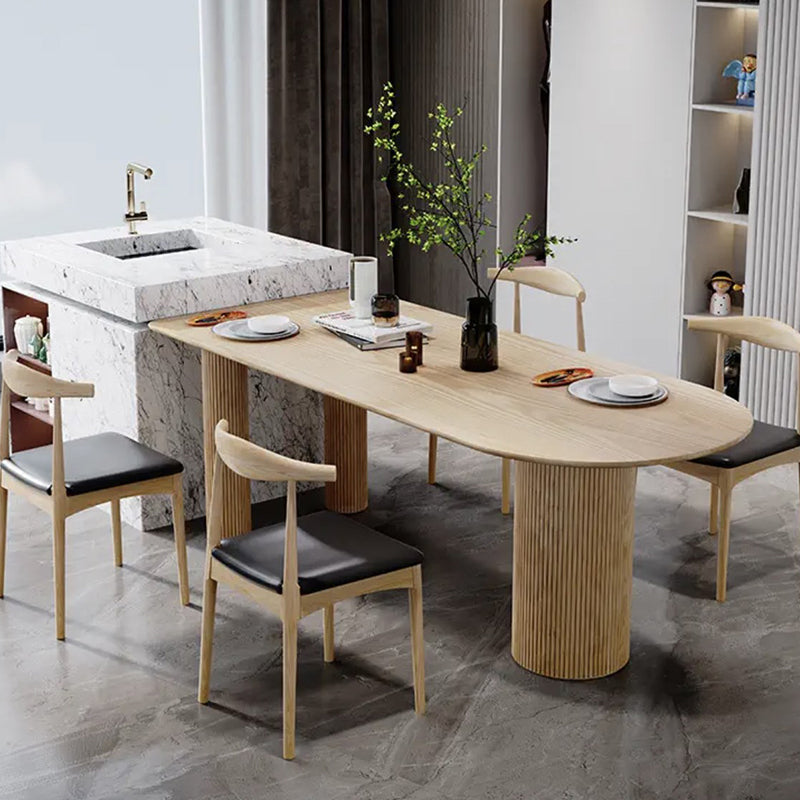Free Form Dining Table Modern 3 Legs Wood Color Fixed Table of Solid Wood