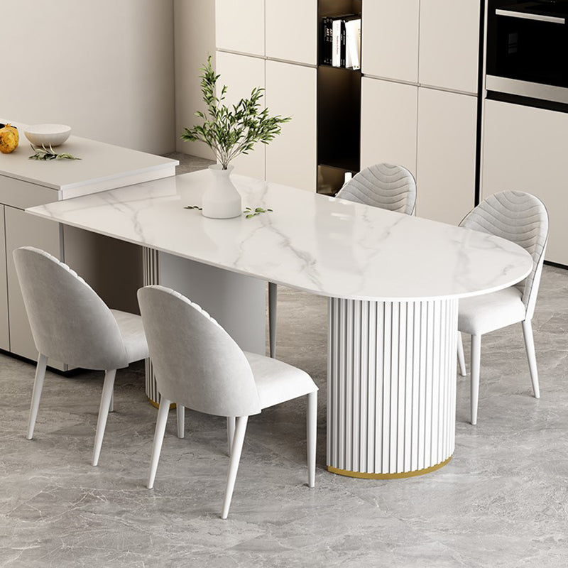 Contemporary Double Pedestal Dining Table Stone Dining Room Furniture