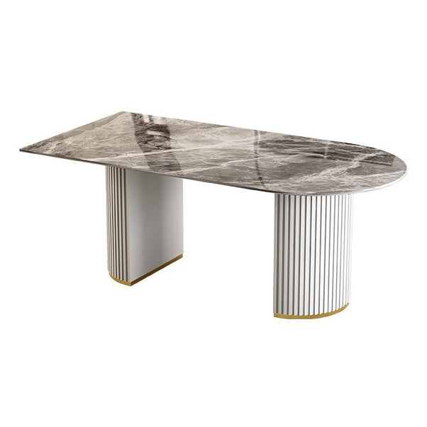Contemporary Double Pedestal Dining Table Stone Dining Room Furniture