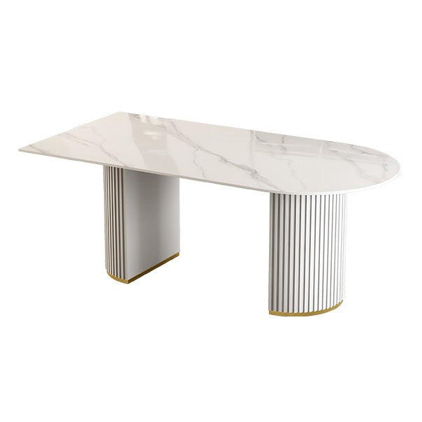 Contemporary Double Pedestal Dining Table Stone Dining Room Furniture